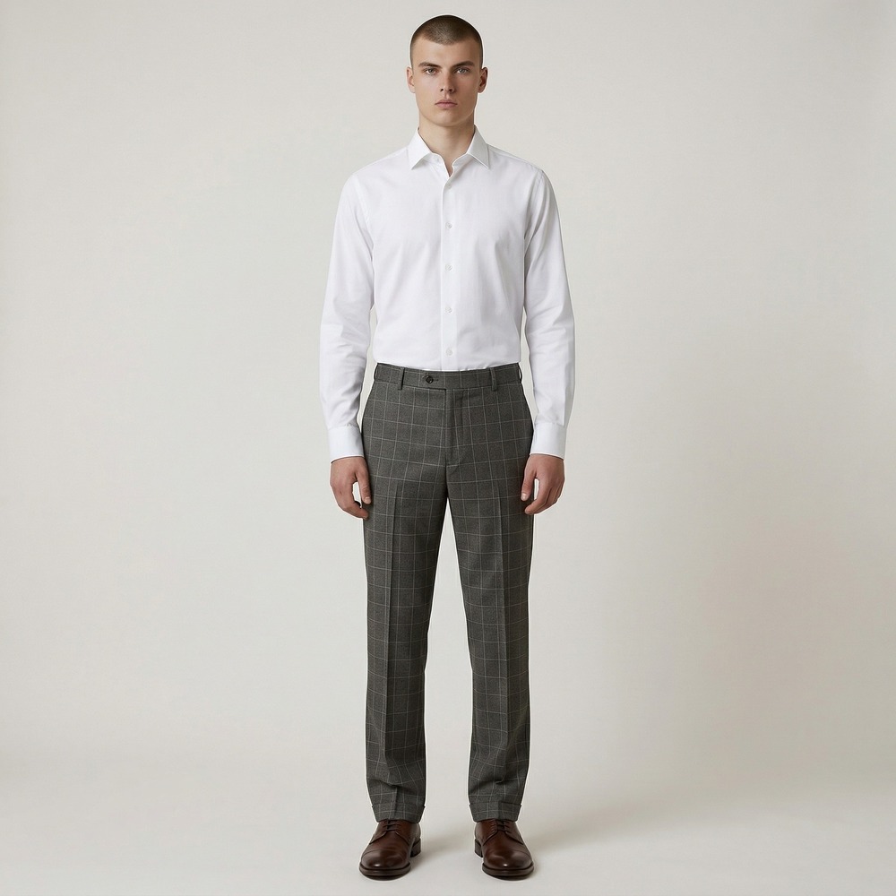 Zanella Todd Super 130s Wool Dress Pants 40x30‎ Gray Pleated Windowpane Italy
